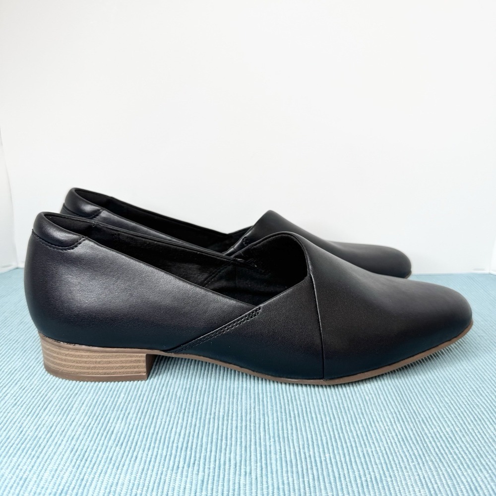 Clarks Juliet Palm Black Leather Loafers Womens Size 12W Comfort Minimalist Work